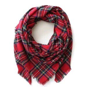 NEW GLORIA RINALDI TARTAN RED WOVEN SQUARE 60" OVERSIZE SCARF WRAP